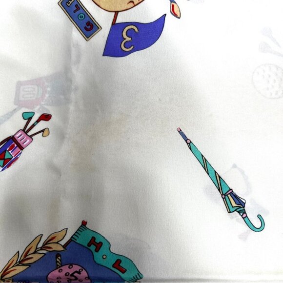 (2) Japanese H L  Furoshiki SILK Scarf 29"x29" light yellow  red blue golf  (38) - Picture 11 of 14